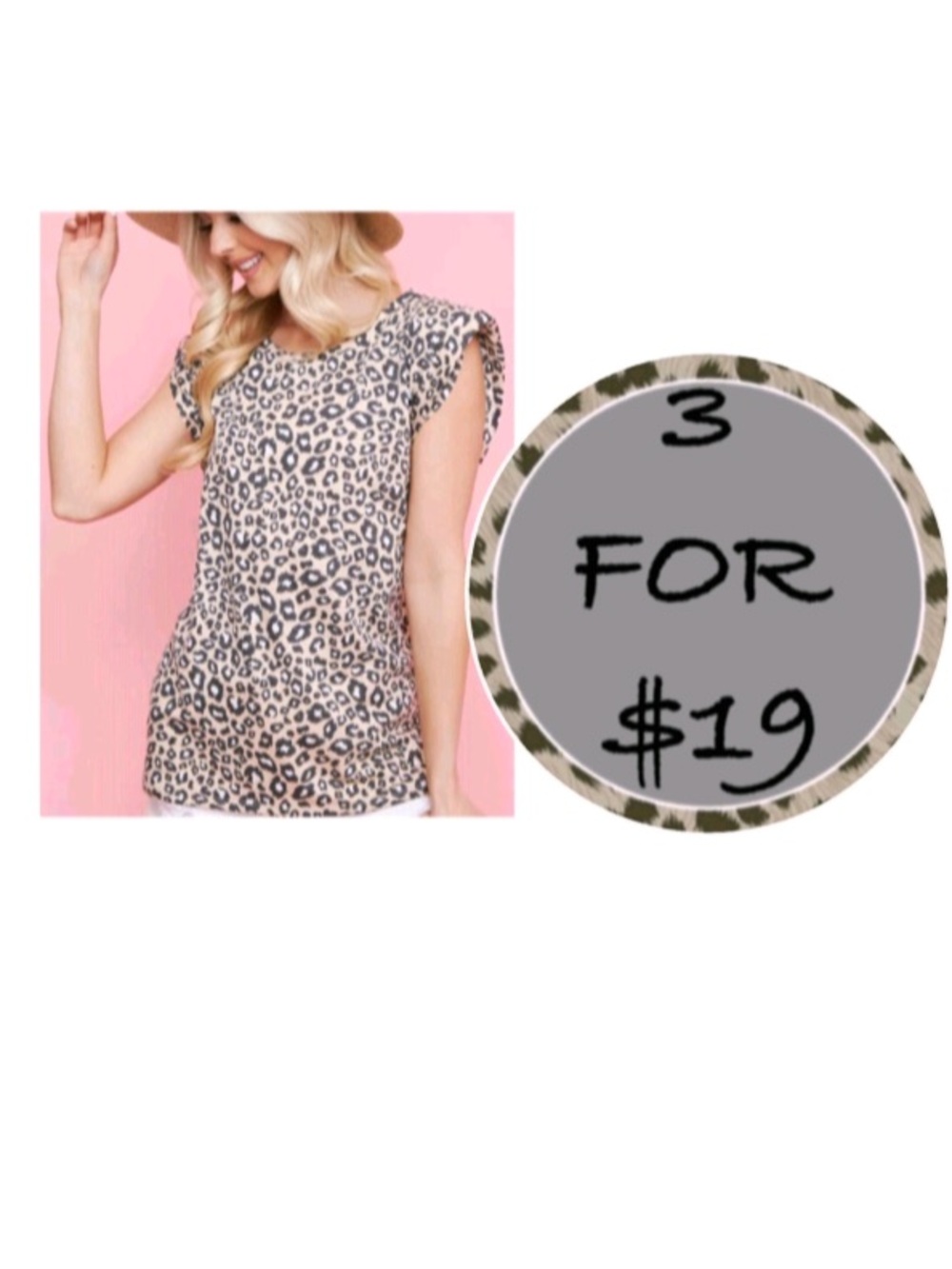 3/$19 Prinstory leopard print ruffle short sleeve tunic blouse